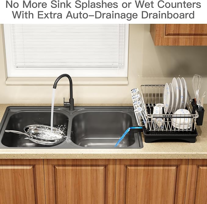 Dish Drying Rack Over The Sink with Utensil Holder, Drainboard | Expandable Stainless Steel Dish Drainer for Small Kitchen, Apartment, RV, Counter Space Saving, Perfect Fit, Rustproof