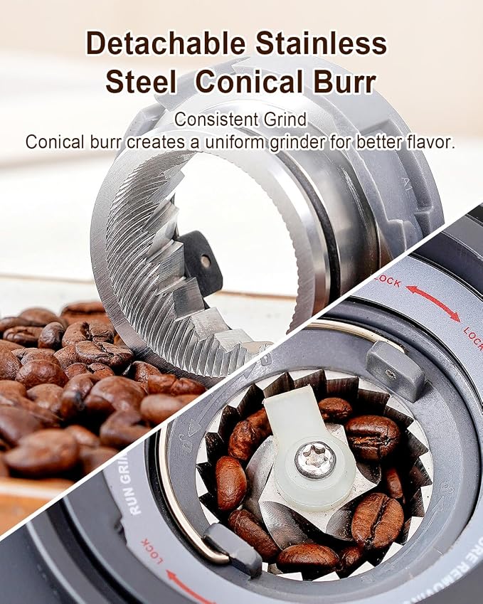 MOKKOM Electric Conical Burr Coffee Grinder with Removable Coffee Scale, Anti-static Coffee Bean Grinder, 31 Grind Settings and Precision Timer for Espresso Pour Over, French Press Black