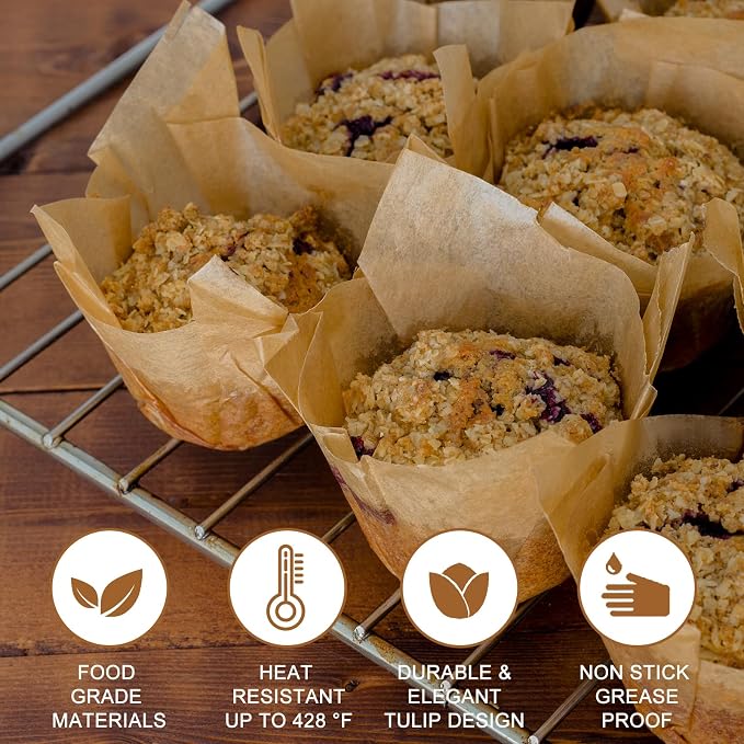Neyimqr 120 Counts Natural Tulip Cupcake Liners for Baking Cups, Food Grade Parchment Paper Muffin Liners Holders, Standard Tulip Cupcake Liners, Greaseproof Cup Cake Wrappers for Party, Christmas