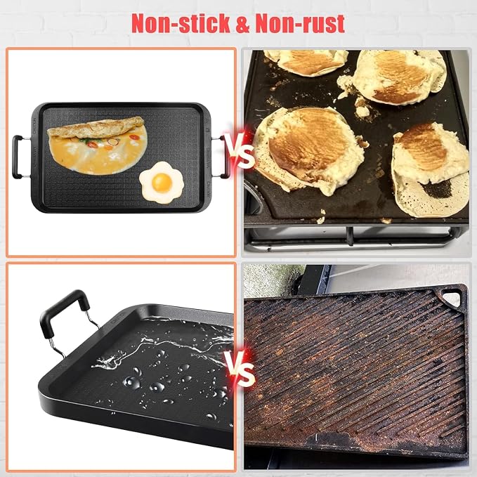 Stove Top Griddle for Gas Stove, 17" Warp-Resistant Double Burner Griddle Pan, Ceramic Nonstick Aluminum Flat Top Grill for Pancakes, Breakfast, Indoor Cooking, Camping & BBQ