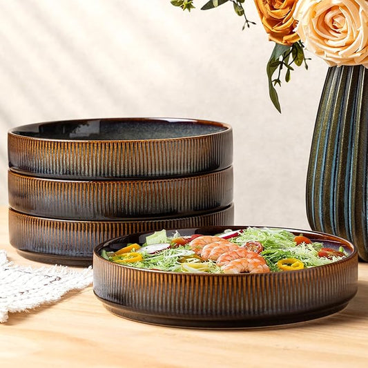 8.25" Ceramic Pasta Bowls Set of 4, Salad Bowls | Versatile Serving Bowls for Pasta, Salad, Fruit & Noodles, Housewarming & Wedding Gift, Cocoa Mocha
