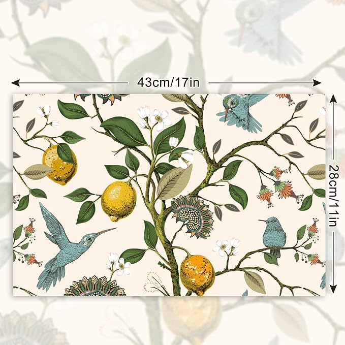 AnyDesign 50 Pack Blue Bird Paper Place Mats Fresh Lemon Tree Disposable Placemat 11 x 17 Inch Vintage Decorative Paper Table Mats for Dinner Table Setting Wedding Birthday Party Supplies