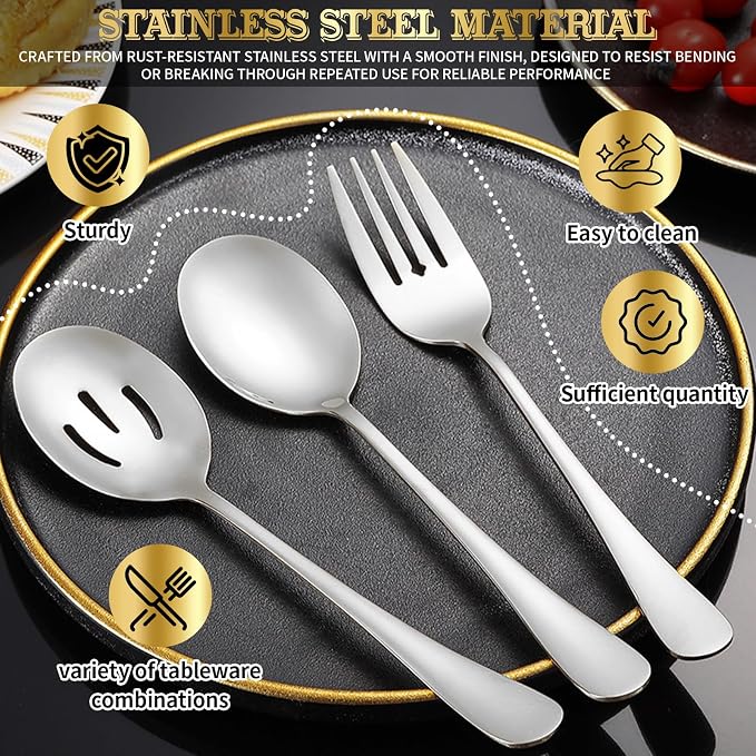Serving Utensils Set, 20-Piece Stainless Steel Buffet Serving Spoons and Forks for BBQ, Catering, Parties, Weddings, Family Gatherings - Silver