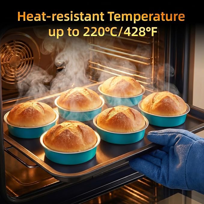 Beasea Disposable Mini Pie Tins with Lids, 120 Pack 7.3oz Blue Green Aluminum Foil Ramekins Small Pie Tart Tin Pans Cake Baking Cups Round Individual Tart Cheesecake Containers for Party Wedding