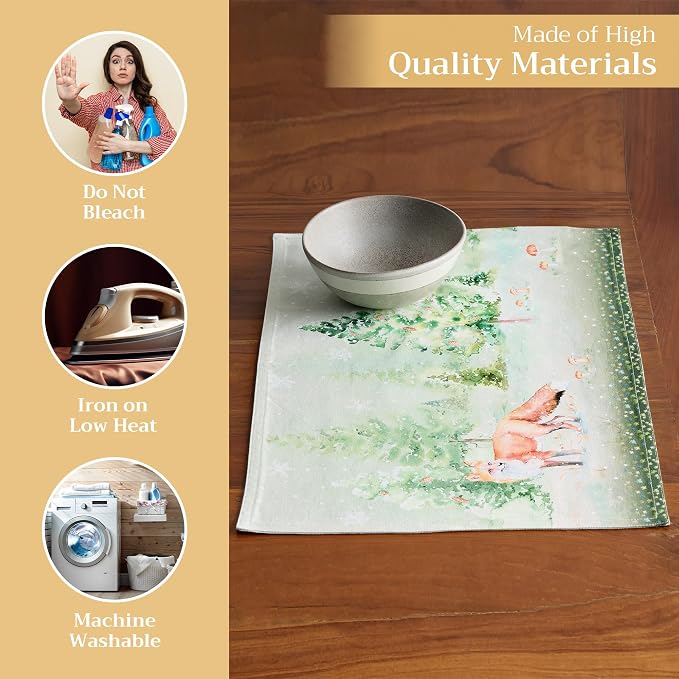 Maison d' Hermine Placemats Set of 4 Reusable 100% Cotton (13"x19") | Cloth Place Mats Washable Table Mats for Kitchen Dining Party Wedding Hotel Home Thanksgiving Christmas - Winter Mornings