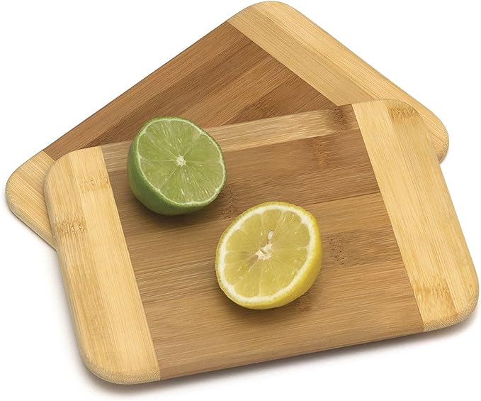 Lipper International Bamboo Wood Two-Tone Kitchen Cutting and Serving Board,Small,8" x 6" x 5/16",Set of 2,(Pack of 6)
