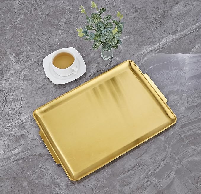 16.3" x 11" Large Serving Platters, Stainless Steel Heavy-Duty Large Serving Trays, Gold Rectangular Plates for Food, Fruit, Party, Wedding, Christmas, Chip and Scratch Resistant