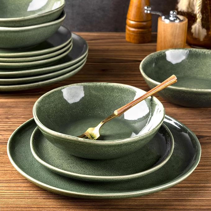 AmorArc Ceramic Dinnerware Sets for 4, 12Pcs Plates and Bowls Sets Dishes | Stoneware Handmade Reactive Glaze Dinner Set, Highly Scratch Resistant | Dishwasher & Microwave Safe Dishware