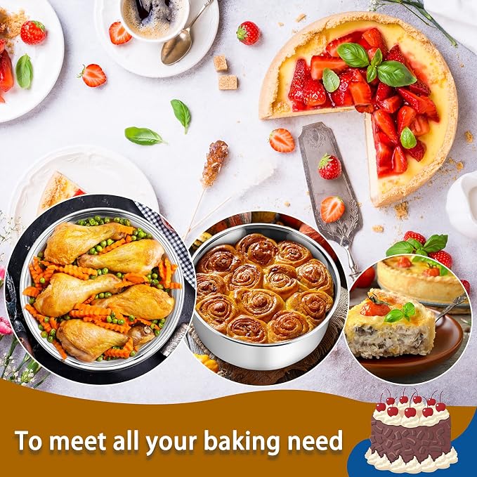 P&P CHEF 8 Inch Cake Pans Set, 3Pcs Stainless Steel Round Baking Pan | Round Layer Cake Tins for Birthday Wedding, Non Toxic & Heavy Duty, 3 Inch Deep Side & Mirror Finish, Oven & Dishwasher Safe