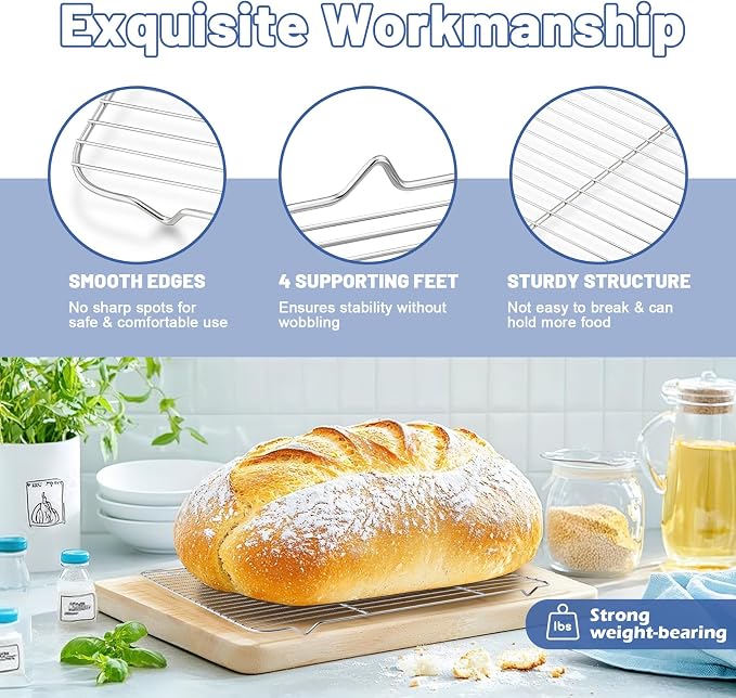 TeamFar Cooling Rack, 16.6” x 11.45” Stainless Steel Wire Baking Rack, 2PCS | for Cooking Roasting Grilling, Fit for Oven Pan, Oven & Dishwasher Safe, Non-toxic & Heavy-Duty