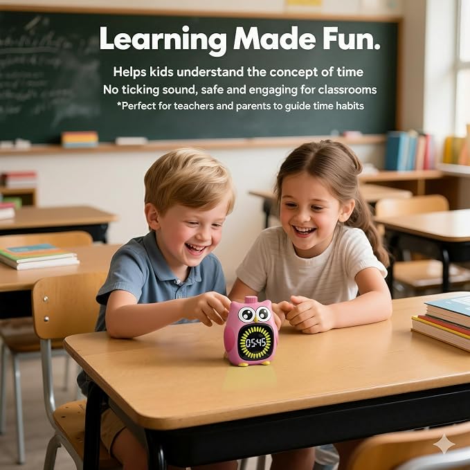 Doli Yearning Visual Timer for Kids, 99 Minute Countdown Timer Pink | Owl Digital Timer for Home School Classroom Supplies Study, Silent Time Management Tool