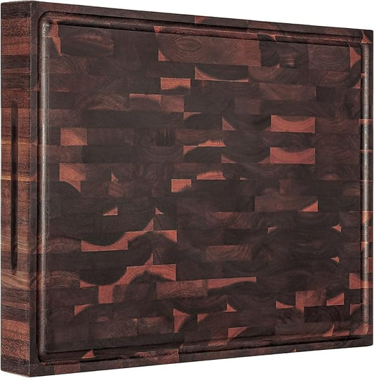 X Large Walnut Wood End Grain Cutting Board 20x15x2" Butcher Block | Wooden Cutting Boards for Kitchen with Deep Juice Groove Thick End Grain Wooden Butcher Block Built-in Handle, Non-Slip Mat