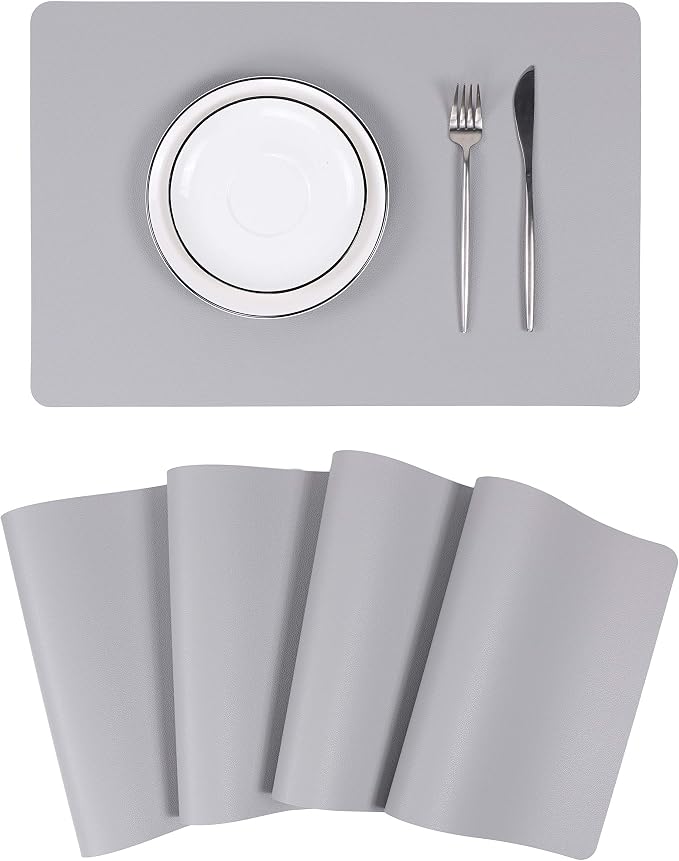 Wipeable Placemats Leather Table Mats Waterproof Heat-Resistant Easy to Clean for Dining Table Set Kitchen Table (4, Slate Grey)