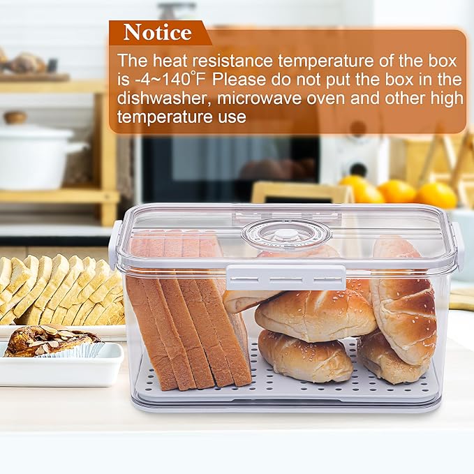 ANYPROLUS Bread Box for Homemade Bread Boxes for Kitchen Counter Airtight, Time Recording Bread Storage Container with Lid, Bread Containers Storage Airtight Loaf Bread Keeper, Large, White
