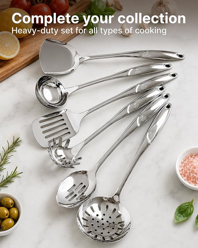 Zulay Kitchen Stainless Steel Soup Ladle - 13” Large Ladle for Soups, Stews & Sauces - Durable, Heat-Resistant, Rust-Proof & Dishwasher Safe Kitchen Utensil with Ergonomic Handle