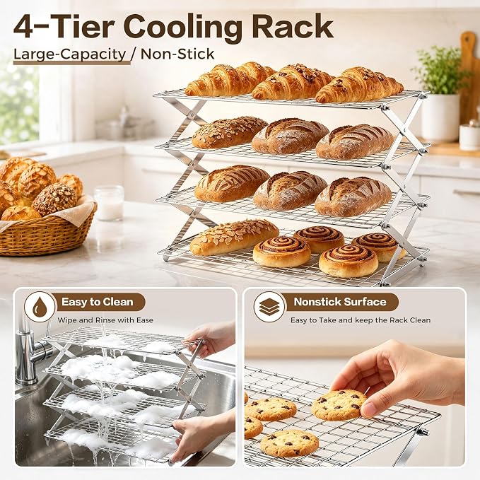 P&P CHEF 4 Tier Collapsible Cooling Rack,Silver