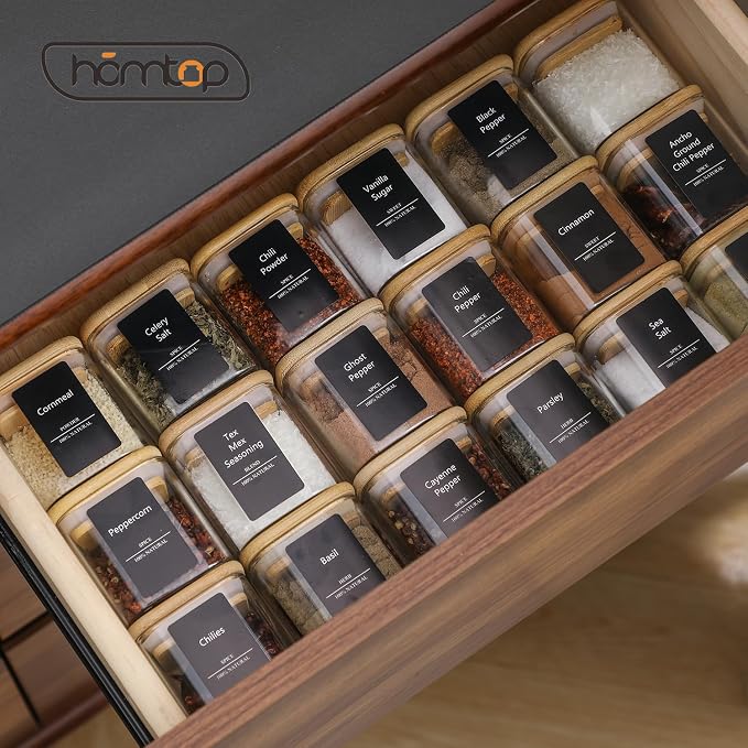 24Pcs 4oz Small Glass Spice Jars with 275 Labels | Empty Seasoning Containers Kitchen Organizer