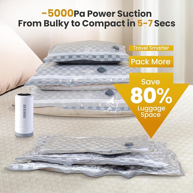 Travel Essentials set, Vacuum Bags for Travel with Digital Display air Pump,18 PCS Combo Size for Luggage and Suitcase,Space Saver for Clothes（20"x6PCS+24"x6PCS+28"x6PCS)