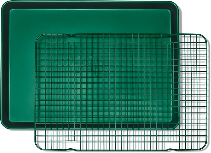 Great Jones Non Stick Wire Cooling Rack (Broccoli) – Fits Quarter Sheet | 8.4" × 12.4" Non Toxic Baking Rack, Heavy-Weight Aluminized Steel, Oven Safe 450 °F, Bacon & Cookie Cooling Rack