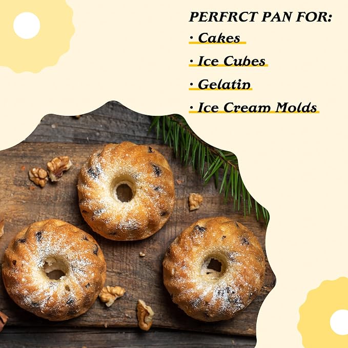 Tiawudi Mini Fluted Tube Cake Pan, 12 Cavity Baking Pan, Non-stick Baking Mold for Cupcakes, Donuts, Cornbread, Brownies, Jellies, Set of 2