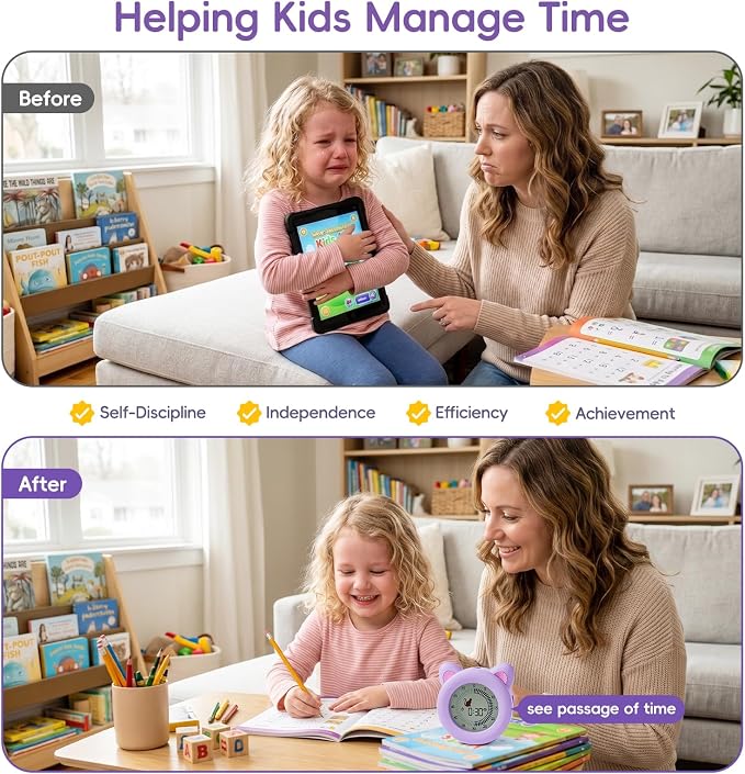 299 Min Visual Timer for Kids with Pause Function, Clock and Alarm | Cat Desk Countdown Timer, ADHD Autism Toddler Support, Cute kitty, Girl Timer for Classroom, Kitchen and Office