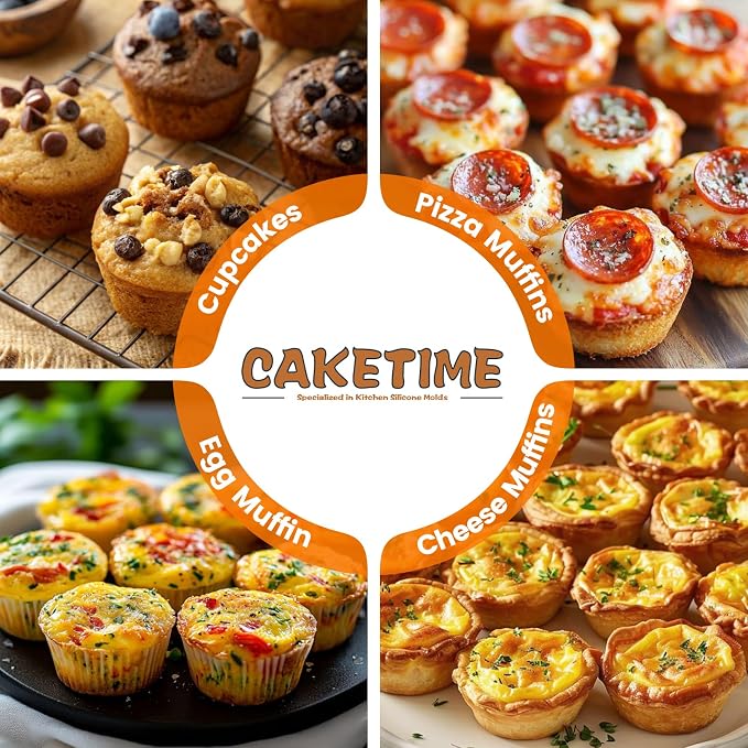 CAKETIME Mini Cupcake Pans, Metal Reinforced Frame Silicone Mini Muffin Pan Nonstick 24 Cups Easy to Handle for Baking Muffins, Cupcakes, Egg Bites 1 Pack