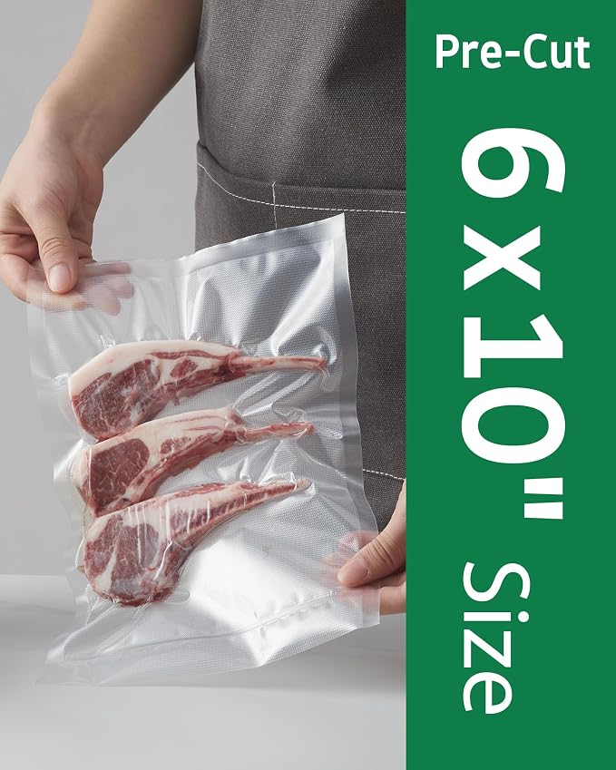 Syntus 100 PCS Vacuum Sealer Bags, Pint Size 6" x 10" Precut Seal Bags | BPA Free, Single-Side Textured, Microwave Sous Vide Cooking, Prevent Freezer Burn, 4mil Thick, Works with Most Vacuum Sealers