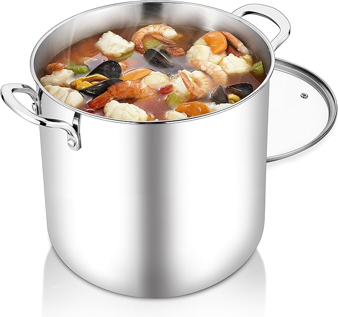TeamFar 12 Quart Stock Pot, 18/10 Stainless Steel Large Cooking Soup Pot | Pasta Pot with Lid for Simmering/Stewing, for Induction/Gas/Ceramic, Healthy & Heavy-Duty, Riveted Handles & Dishwasher Safe