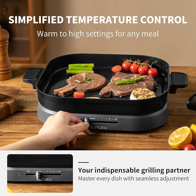 Nonstick 2-in-1 Electric Griddle & Flat Grill, High Power 1200W | PFOA-Free Surface, Tongs Included, Easy to Clean