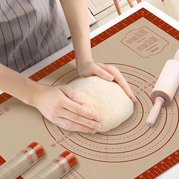 Silicone Pastry Mat, 16" x 24" Silicone Baking Mat | Reusable Non-Stick Extra Large Dough Mat with Measurement for Pie Crust, Pizza and Cookies, Counter Rolling Dough
