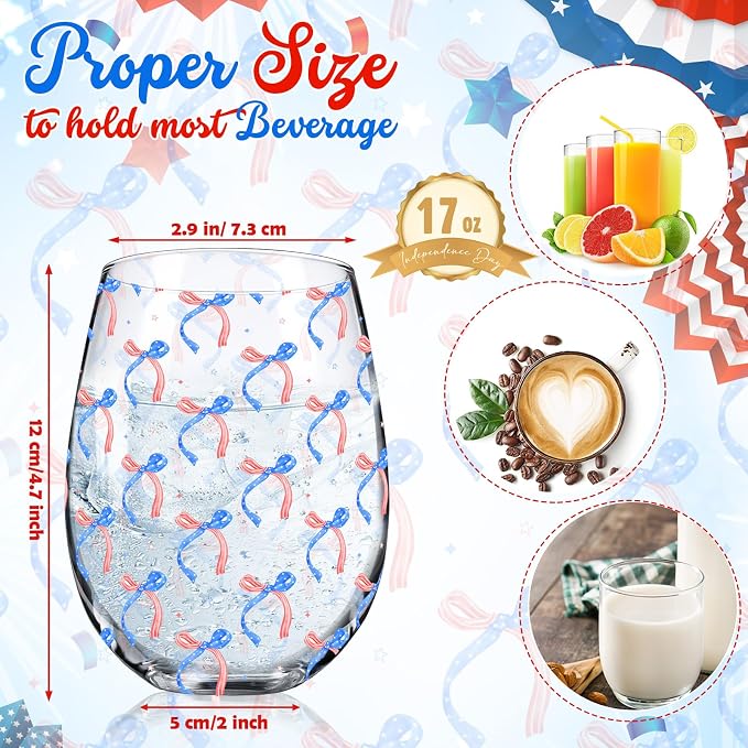 Sliner 2 Pack 250th Anniversary Stemless Wine Glasses 17oz Patriotic Drinking Glasses Independence Day Tumbler Cups for 4th of July Party Supplies Memorial Day Gift Decorations