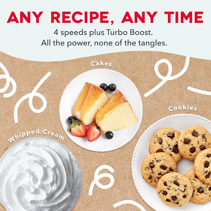 Dash Cordless Hand Mixer, Beaters & Dough Hooks, French Grey | Handheld Electric Mixer for Baking, Whipping Cream, Cookie Dough & Cake Batter, Turbo Button, Rechargeable