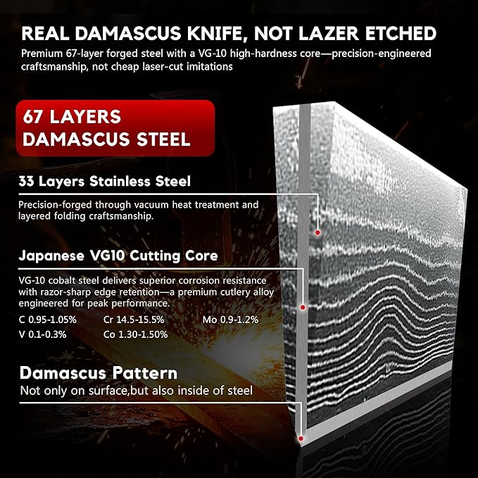 Damascus High Carbon Chefs Knife Ergonomic Handle(8In,Red Resin) | Japanese 67 Layers High Carbon Steel, Professional High-Class Ultra Sharp Cooking Knives Family & Restaurant, Gift Box