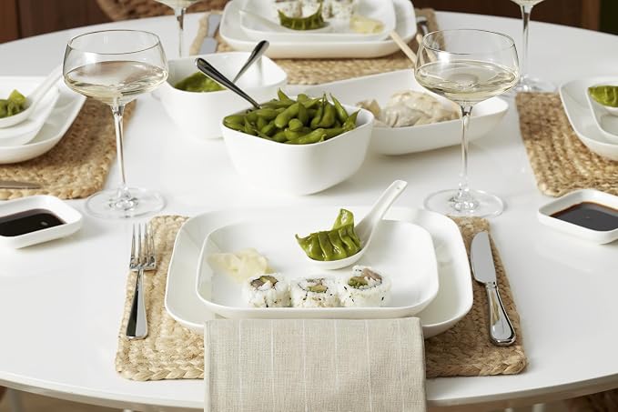 Lenox Studio 1414 Square Bone China 16-Piece Dinnerware Set for 4 | dishwasher safe | plates and bowls sets for kitchen and dining | 10.19 inch plate, dish set, dishes, chip resistant