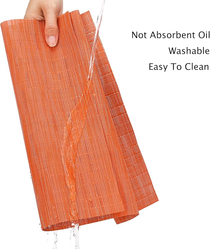 Myir JUN Placemats Set of 8 Kitchen and Dining Table Placemats | Vinyl Placemats Place Mats Indoor/Outdoor Set of 8 Washable Table Mats Non-Slip Place mats for Dining Table, Orange