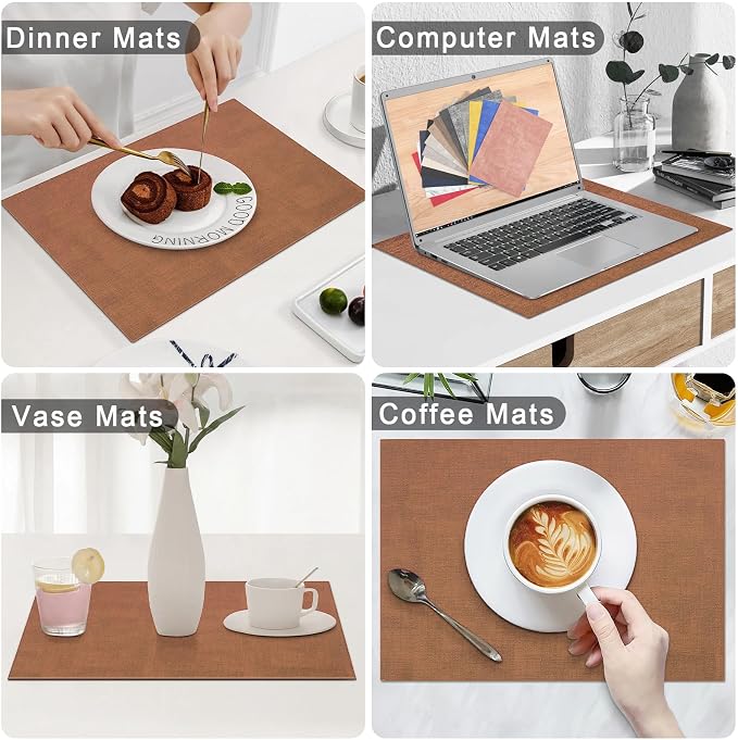 Homaxy PU Faux Leather Placemats for Dining Table, Set of 4, Brown | Waterproof Wipeable Washable Table Mats, Easy to Clean Anti-Slip Place Mats, 11.8" x 17"
