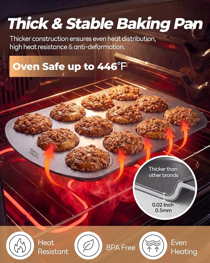 Bake Choice Muffin Top Pan, 12 Cavity Baking Pan for Muffin Tops, Non-Stick | Cupcake Pan, Perfect for Egg Bites, Cookies & Whoopie Pies, 11 x 16 Inch,Carbon Steel Baking Supplies