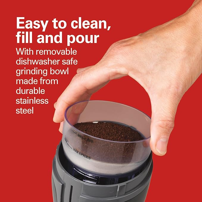 Hamilton Beach Fresh Grind Electric Coffee Grinder For Up To 12 Cups | Grinds Coffee Beans, Spices & More | Stainless Steel Blades | Easy-Clean Removable Chamber | Black | 80335RG