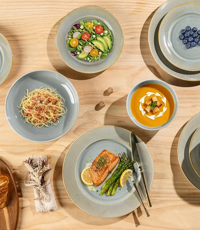 Ceramic Dinnerware Set for 4, 12-Piece Plates and Bowls Set | Lightweight Porcelain Dish Set, Scratch Resistant, Oven & Microwave & Dishwasher Safe, Desert Sage