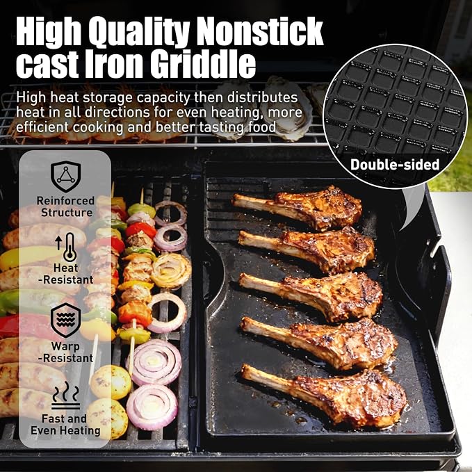 17.5 Inch Grill Griddle for Weber Spirit 200 Series | Dual Sided Sear Parts for Weber Spirit 200 & GS4 Spirit II E210, Porcelain-Enameled Cast lron Thick Nonstick BBQ Griddle Pan