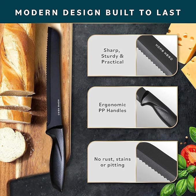Home Hero 16-Piece Kitchen Knife Set - Knife Block Set | High Carbon Stainless Steel Knife Set with Acrylic Block, Rust-Resistant Blades & Ergonomic Handles (16-Piece)