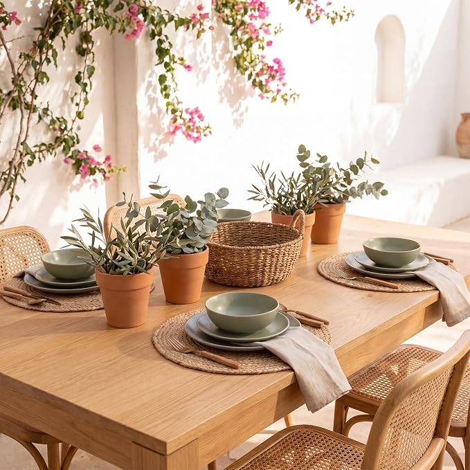 Natural Jute Placemats Set of 6, Round Woven Table Mats, 13 Inch Rattan Charger Plates for Dinner, Boho Farmhouse Braided Place Mats