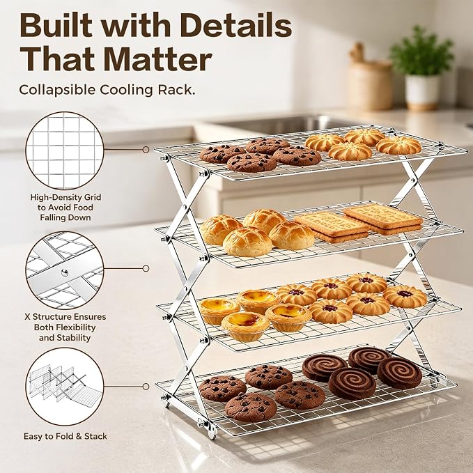 P&P CHEF 4 Tier Collapsible Cooling Rack,Silver
