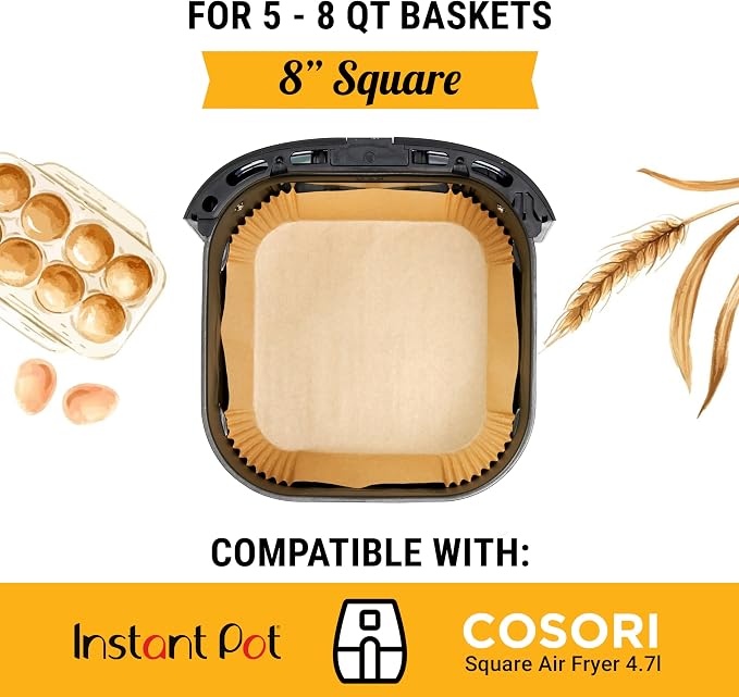 250 pcs Air Fryer Liners, Disposable Airfryer Paper Liners | Non-Stick and Oil Proof for Easy Cleanup, Great for Oven, Pans & Baking – 8" Square for 5-8 qt Basket by Baker's Signature