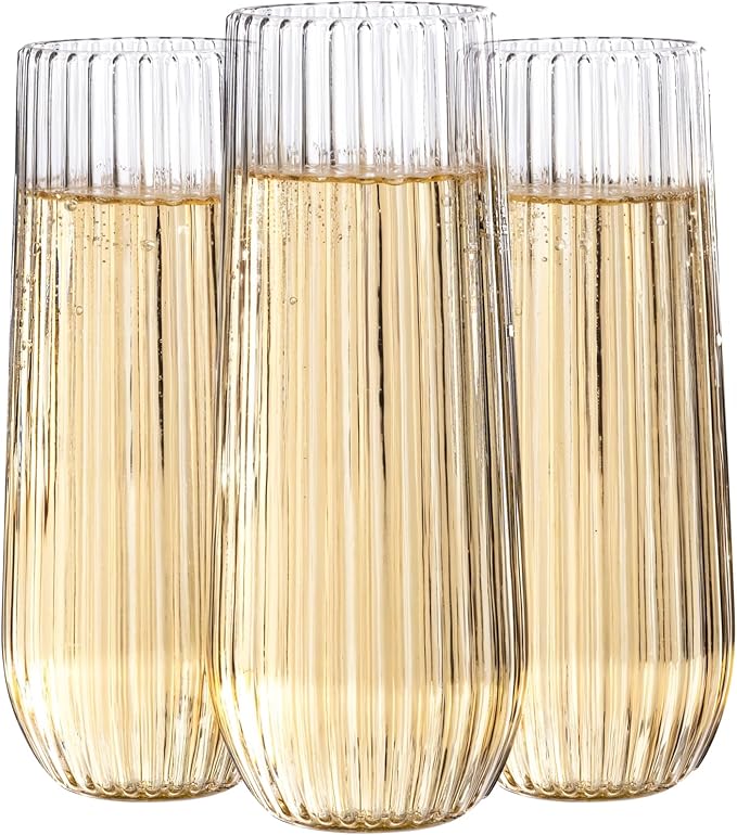 Ciaell 48 Pack Plastic Champagne Flutes for Weddings Birthdays | 9 oz Clear Ribbed Mimosa Glasses, Heavy Duty Plastic, Champagne Wine Mimosas Cocktails for Parties Catering Bars