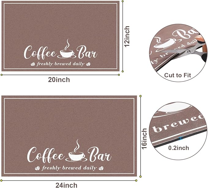 CooRug Fashion Coffee Mat, Dish Drying Mat 12" x 20" Brown | Hide Stain, Absorbent, Coffee Bar Accessories, Heat Resistant, Non-slip, Eco-friendly, Easy to Clean