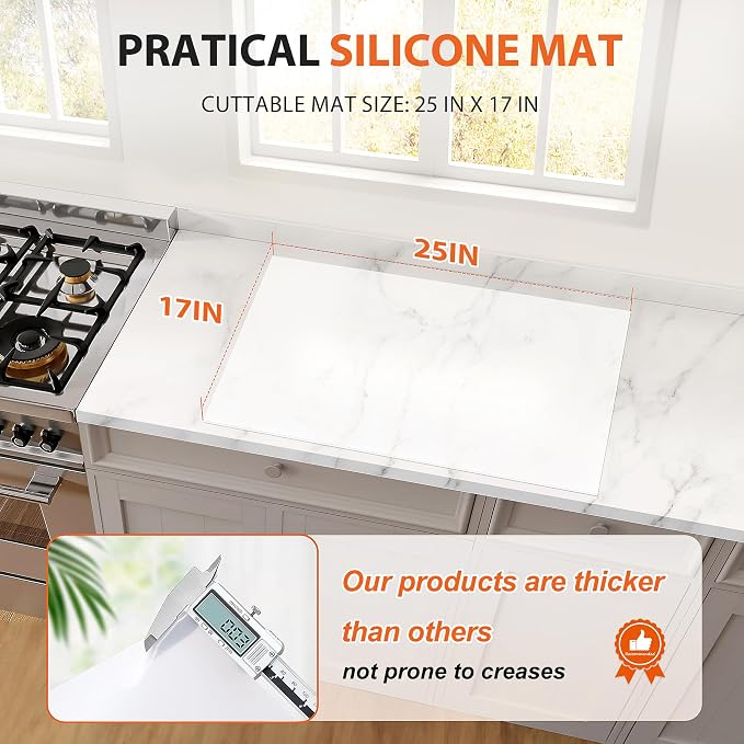 Silicone Mats for Kitchen Counter Heat Resistant Countertop Protector | 25'' X 17", White | Non-Slip Table Mat Desk Saver Pad, Non-Stick Reusable Pastry Mat, Silicone Placemat, Craft Mat