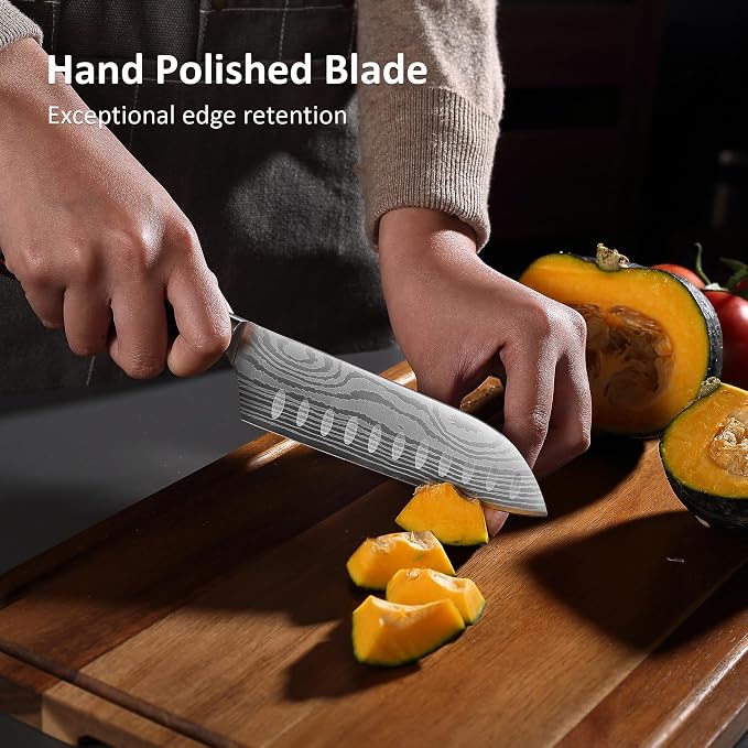 PAUDIN Santoku Knife, 5 inch Chef Knife, Ultra Sharp Kitchen Knife | Japanese Chef Knife with Sheath, High Carbon Stainless Steel, Ergonomic Pakkawood Handle