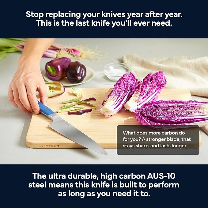 Misen 8 Inch Chef Knife, AUS-10 Japanese Stainless Steel - Blue