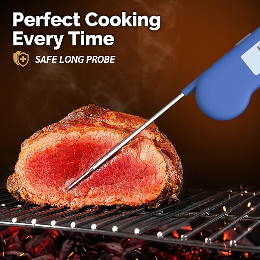 0.5 Sec Instant Read Grill Meat Thermometer Digital Food Cooking BBQ, Blue | ±0.5°F Precision, Auto Flip Digital LCD Display, Ideal For Meat, Candy, Grill, BBQ, Food Thermometer for Kitchen Gadgets